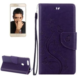 For Huawei Honor 8 Flowers Embossing Horizontal Flip Leather Case with Holder & Card Slots & Wallet & Lanyard(Purple) (OEM)