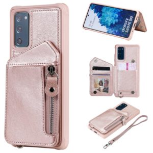 For Samsung Galaxy S20 FE Zipper Double Buckle Shockproof Protective Case with Stand & Photo Holder & Wallet Function(Rose Gold) (FIERRE SHANN) (OEM)