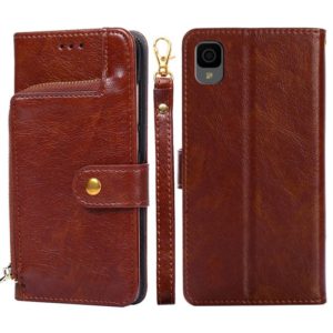 For TCL 30Z T602DL Zipper Bag Leather Phone Case(Brown) (OEM)
