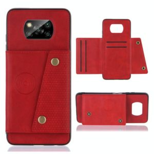 For Xiaomi Poco X3 Double Buckle PU + TPU Shockproof Magnetic Protective Case with Card Slots & Holder(Red) (OEM)
