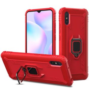 For Xiaomi Redmi 9A Carbon Fiber Protective Case with 360 Degree Rotating Ring Holder(Red) (OEM)