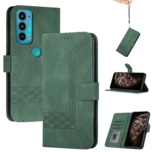 For Motorola Edge 20 Pro Cubic Skin Feel Flip Leather Phone Case(Dark Green) (OEM)
