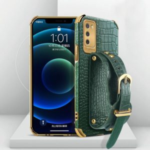 For Samsung Galaxy A02s (EU Version) Electroplated TPU Crocodile Pattern Leather Case with Wrist Strap(Green) (OEM)