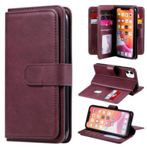 For iPhone 11 Multifunctional Magnetic Copper Buckle Horizontal Flip Solid Color Leather Case with 10 Card Slots & Wallet & Holder & Photo Frame(Wine Red) (OEM)