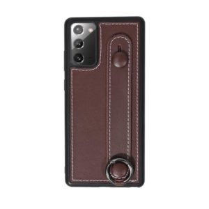 For Samsung Galaxy Note 20 Top Layer Cowhide Shockproof Protective Case with Wrist Strap Bracket(Coffee) (OEM)