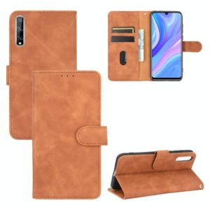 For Huawei Y8p / Enjoy 10s Solid Color Skin Feel Magnetic Buckle Horizontal Flip Calf Texture PU Leather Case with Holder & Card Slots & Wallet(Brown) (OEM)