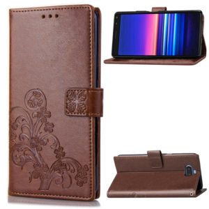 For Sony Xperia 20 Four-leaf Clasp Embossed Buckle Mobile Phone Protection Leather Case with Lanyard & Card Slot & Wallet & Bracket Function(Brown) (OEM)