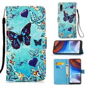 For Motorola Moto E7 Power Colored Drawing Pattern Plain Weave Horizontal Flip Leather Case with Holder & Card Slot & Wallet & Lanyard(Caring Butterfly) (OEM)
