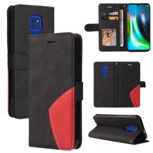 For Motorola Moto G9 Play Dual-color Splicing Horizontal Flip PU Leather Case with Holder & Card Slots & Wallet(Black) (OEM)