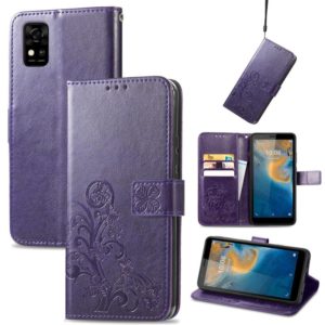 For ZTE Blade A31 Four-leaf Clasp Embossed Buckle Mobile Phone Leather Case(Purple) (OEM)