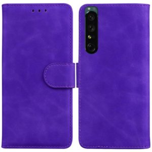 For Sony Xperia 1 IV Skin Feel Pure Color Flip Leather Phone Case(Purple) (OEM)