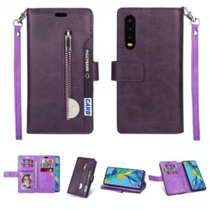 For Huawei P30 Multifunctional Zipper Horizontal Flip Leather Case with Holder & Wallet & 9 Card Slots & Lanyard(Purple) (OEM)