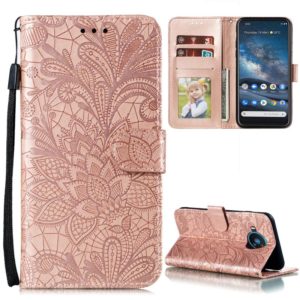 For Nokia 8.3 5G Lace Flower Embossing Pattern Horizontal Flip Leather Case with Holder & Card Slots & Wallet & Photo Frame(Rose Gold) (OEM)