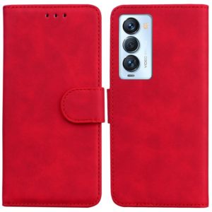 For Tecno Camon 18 Premier Skin Feel Pure Color Flip Leather Phone Case(Red) (OEM)