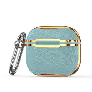 Cloth Texture Electroplating Frame Earphone Protective Case with Hook For AirPods 3(Light Blue + Gold) (OEM)