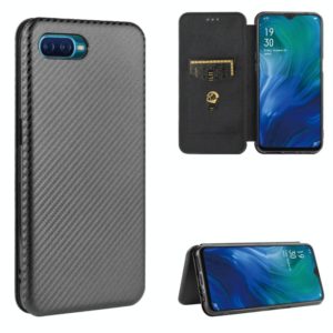 For OPPO Reno A Carbon Fiber Texture Horizontal Flip TPU + PC + PU Leather Case with Card Slot(Black) (OEM)