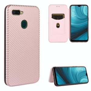 For OPPO A7(AX7) / A5s / AX5s / A12 Carbon Fiber Texture Horizontal Flip TPU + PC + PU Leather Case with Card Slot(Pink) (OEM)