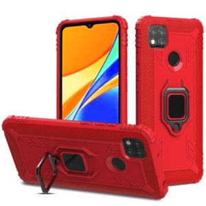 For Xiaomi Redmi 9C Carbon Fiber Protective Case with 360 Degree Rotating Ring Holder(Red) (OEM)