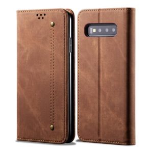 For Galaxy S10 Denim Texture Casual Style Horizontal Flip Leather Case with Holder & Card Slots & Wallet(Brown) (OEM)