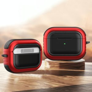 Wireless Earphones Shockproof TPU + PC Protective Case with Carabiner For AirPods Pro(Black+Red) (OEM)