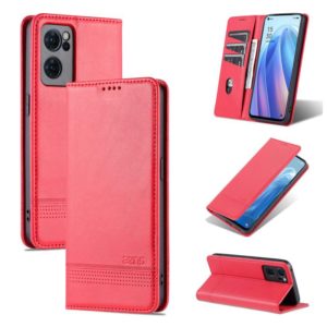 For OPPO Reno7 AZNS Magnetic Calf Texture Horizontal Flip Leather Phone Case(Red) (AZNS) (OEM)