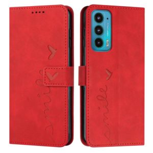 For Motorola Edge 20 Skin Feel Heart Pattern Leather Phone Case(Red) (OEM)