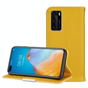 For Huawei P40 Litchi Texture Solid Color Horizontal Flip Leather Case with Bracket & Card Slots & Wallet & Lanyard(Yellow) (OEM)