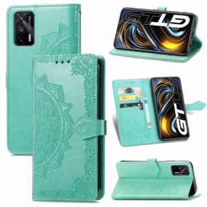 For OPPO Realme GT 5G / Realme Q3 Pro 5G Mandala Flower Embossed Horizontal Flip Leather Case with Holder & Three Card Slots & Wallet & Lanyard(Green) (OEM)