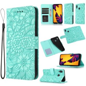 For Huawei P20 lite Skin Feel Embossed Sunflower Horizontal Flip Leather Case with Holder & Card Slots & Wallet & Lanyard(Green) (OEM)