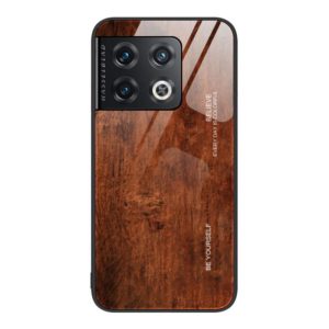For OnePlus 10 Pro Wood Grain Glass Protective Case(Dark Brown) (OEM)