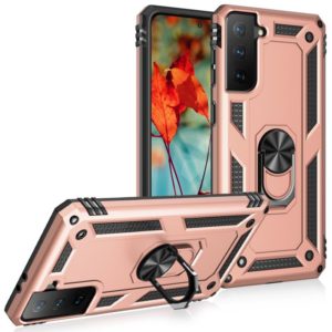 For Samsung Galaxy S21+ 5G Shockproof TPU + PC Protective Case with 360 Degree Rotating Holder(Rose Gol) (OEM)