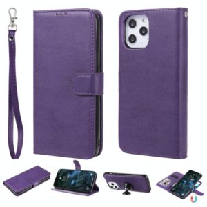 For iPhone 12 Pro Max 2 in 1 Solid Color Detachable PU Leather Case with Card Slots & Magnetic Holder & Photo Frame & Wallet & Strap(Purple) (OEM)