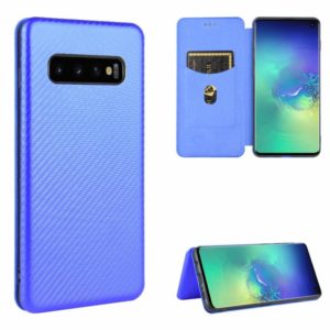 For Samsung Galaxy S10 Carbon Fiber Texture Horizontal Flip TPU + PC + PU Leather Case with Rope & Card Slot(Blue) (OEM)