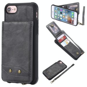 For iPhone 6 Vertical Flip Shockproof Leather Protective Case with Short Rope, Support Card Slots & Bracket & Photo Holder & Wallet Function(Gray) (OEM)