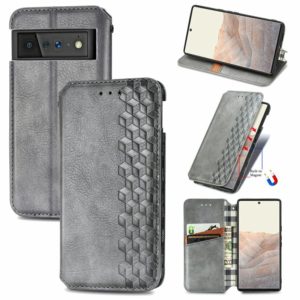 For Google Pixel 6 Cubic Grid Pressed Horizontal Flip Magnetic Leather Case with Holder & Card Slots & Wallet(Grey) (OEM)