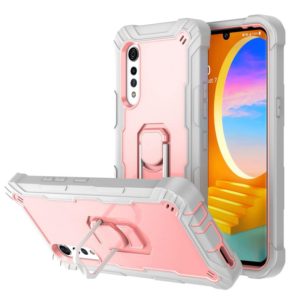 For LG Velvet PC + Rubber 3-layers Shockproof Protective Case with Rotating Holder(Grey White + Rose Gold) (OEM)