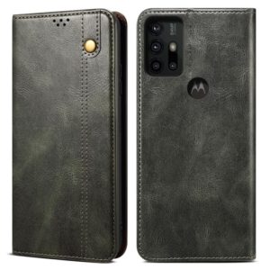 For Motorola Moto G30 Simple Wax Crazy Horse Texture Horizontal Flip Leather Case with Card Slots & Wallet(Dark Green) (OEM)