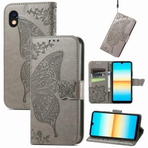 For Sony Xperia Ace III Butterfly Love Flower Embossed Leather Phone Case(Grey) (OEM)
