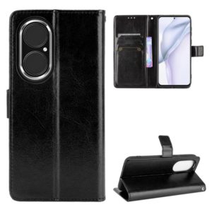 For Huawei P50 Crazy Horse Texture Horizontal Flip Leather Case with Holder & Card Slots & Lanyard(Black) (OEM)