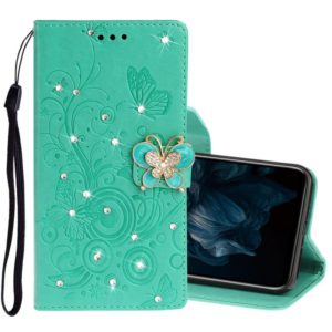 For Huawei Y7P / P40 lite E Diamond Encrusted Butterflies Embossing Pattern Horizontal Flip Leather Case with Holder & Card Slots & Wallet & Lanyard(Green) (OEM)
