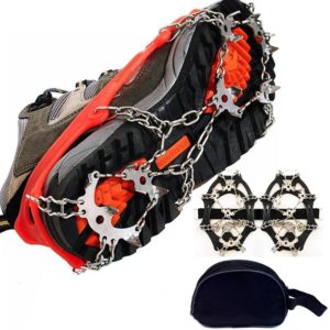 Outdoor 18-Tooth 430 Stainless Steel Crampons Snow Hiking Shoes Spikes Non-Slip Shoe Covers，SIze: L (Black) (OEM)