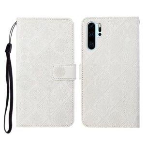 For Huawei P30 Pro Ethnic Style Embossed Pattern Horizontal Flip Leather Case with Holder & Card Slots & Wallet & Lanyard(White) (OEM)