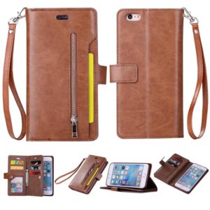 For iPhone 6 Plus & 6s Plus Multifunctional Zipper Horizontal Flip Leather Case with Holder & Wallet & 9 Card Slots & Lanyard(Brown) (OEM)