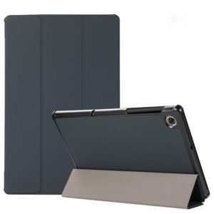3-folding Skin Texture Horizontal Flip TPU + PU Leather Case with Holder For Lenovo M10 Plus(Black) (OEM)