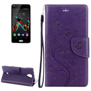 Flowers Embossing Horizontal Flip Leather Case for Wiko U Feel, with Holder & Card Slots & Wallet & Lanyard(Purple) (OEM)