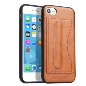 Fierre Shann Full Coverage Protective Leather Case For iPhone SE 2020 & 8 & 7, with Holder & Card Slot(Brown) (OEM)