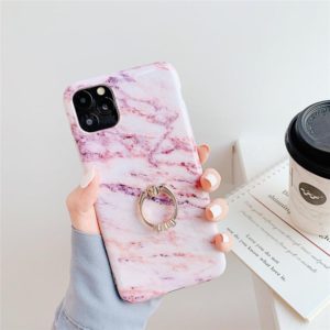 For iPhone 11 Pro TPU Smooth Marble with Ring Metal Rhinestone Bracket Mobile Phone Protective Case(Snowflake Powder Q6) (OEM)
