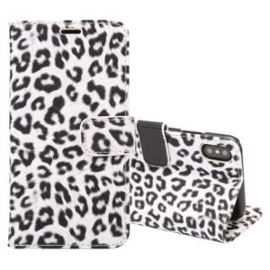 For iPhone X Leopard Pattern PU + PC Horizontal Flip Leather Protective Case with Holder & Card Slots(White) (OEM)