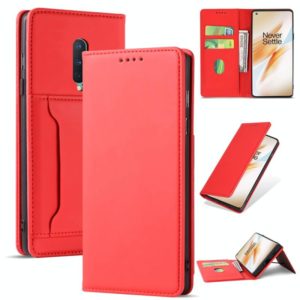 For OnePlus 8 Strong Magnetism Liquid Feel Horizontal Flip Leather Case with Holder & Card Slots & Wallet(Red) (OEM)