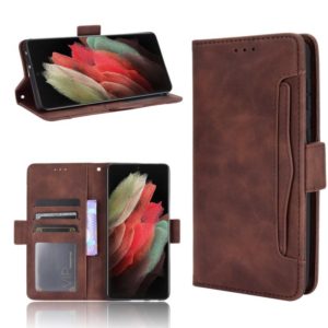 For Samsung Galaxy S21 Ultra 5G Skin Feel Calf Pattern Horizontal Flip Leather Case with Holder & Card Slots & Photo Frame(Brown) (OEM)